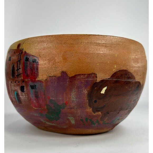 VTG Handmade Art Pottery Planter Terracotta Hand Painted SIGNED Made in Mexico - Picture 6 of 11